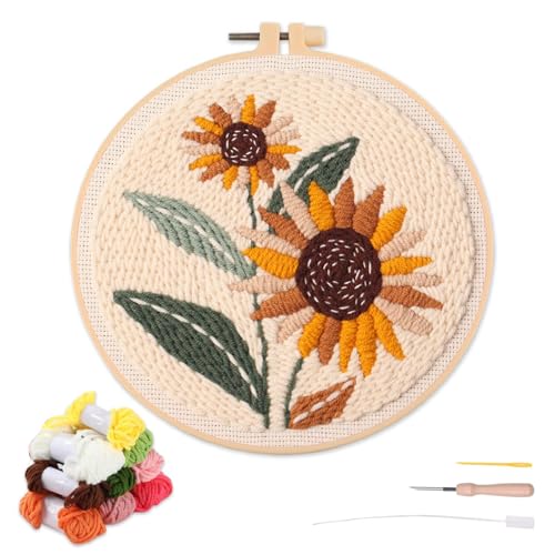 artcici Stanznadel-Set für Anfänger mit zweifarbigem Sunflowe-Musterwerkzeug und Garn, einfaches Stickset für Teppiche, Pflanze von artcici