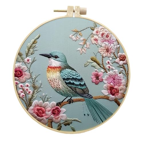 artcici Stickset, buntes Vogel-, Blumen- und Tiermuster für Anfänger und Erwachsene, komplettes Stickerei-Starter-Set, Kreuzstich-Handarbeitszubehör (Türkis) von artcici
