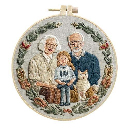 artcici Stickset, warme Familien- und pastorale Szenenmuster für Anfänger und Erwachsene, komplettes Stickerei-Starter-Set, Kreuzstich, Handarbeitszubehör (Ältere, Kinder, Katzen, Blume) von artcici