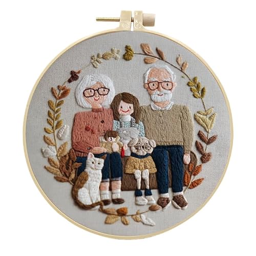 artcici Stickset, warme Familien- und pastorale Szenenmuster für Anfänger und Erwachsene, komplettes Stickerei-Starter-Set, Kreuzstich-Handarbeitszubehör (ältere Kinder, Katzen, Grün) von artcici