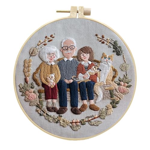artcici Stickset, warme Familien- und pastorale Szenenmuster für Anfänger und Erwachsene, komplettes Stickerei-Starter-Set, Kreuzstich-Handarbeitszubehör (ältere Kinder, Katzen, Pflanzen) von artcici