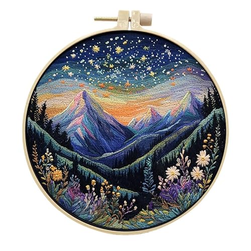 artcici Stickset, wunderschöne Sternenhimmel, bunte Berg-Wildblumen-Muster für Anfänger und Erwachsene, komplettes Stickerei-Starter-Set, Kreuzstich-Handarbeitszubehör (Blaze) von artcici