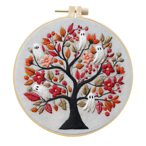 artcici Sticksets Geisterbaum-Muster für Anfänger und Erwachsene, komplettes Stickerei-Starter-Set, Kreuzstich, Handarbeitszubehör (Herbst) von artcici