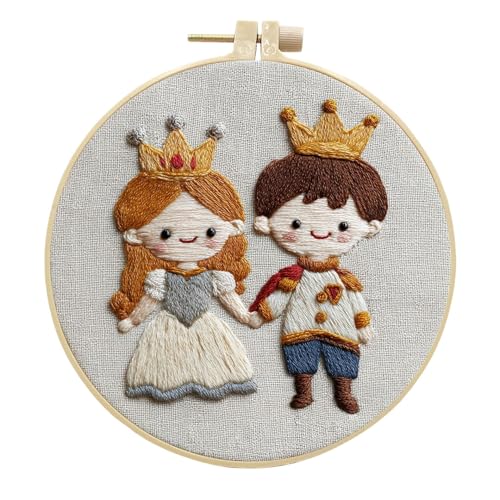 artcici Sticksets Krone Prinzessin Prinz Muster für Anfänger Erwachsene, komplettes Sortiment Stickerei-Starter-Kits, Kreuzstich-Handarbeitszubehör (Orange) von artcici