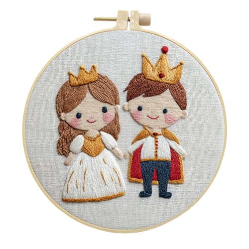 artcici Sticksets Krone Prinzessin Prinz Muster für Anfänger Erwachsene, komplettes Stickerei-Starter-Set, Kreuzstich, Handarbeitszubehör (warm) von artcici