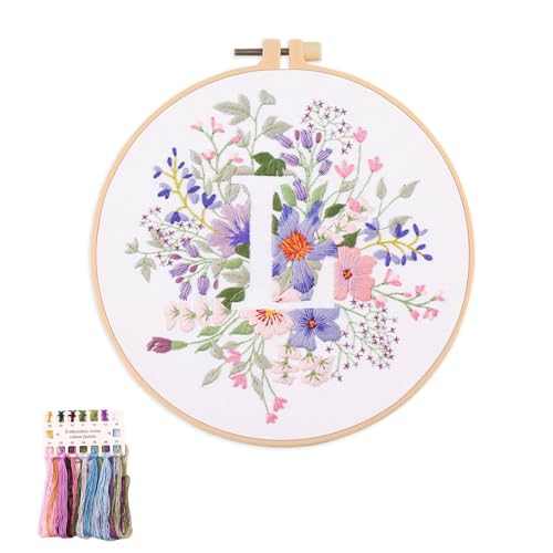 artcici Sticksets mit Pflanzenblumen,Muster für Anfänger und Erwachsene, komplettes Stickerei-Starter-Set, Kreuzstich-Handarbeitszubehör (Buchstabe L) von artcici