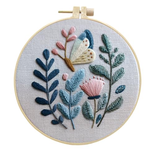 artcici Sticksets Schmetterling Blume Laub Muster für Anfänger Erwachsene, komplettes Sortiment Stickerei Starter Kits Kreuzstich Nadelarbeit Zubehör (Pastell) von artcici