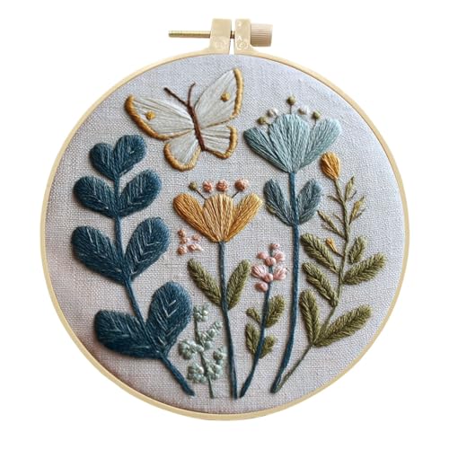 artcici Sticksets Schmetterling Blume Laub Muster für Anfänger Erwachsene, komplettes Sortiment Stickerei Starter Kits Kreuzstich Nadelarbeit Zubehör (frisch) von artcici
