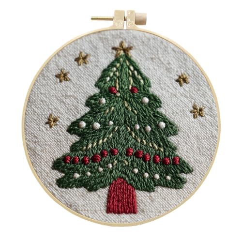 artcici Sticksets Weihnachten Klassische Weihnachtsbaummuster für Anfänger Erwachsene, komplettes Sortiment Stickerei Starter Kits Kreuzstich Handarbeitsbedarf (Smaragd) von artcici