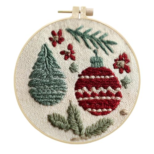 artcici Sticksets Weihnachten Miniaturen Sammlung Muster für Anfänger Erwachsene, komplettes Sortiment Stickerei-Starter-Kits, Kreuzstich-Handarbeitszubehör (Zinnober) von artcici