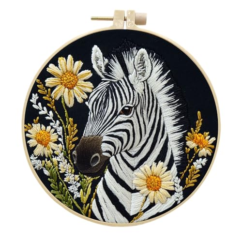 artcici Sticksets Zebra Gänseblümchen-Tiermuster für Anfänger und Erwachsene, komplettes Stickerei-Starter-Set, Kreuzstich, Handarbeitszubehör (schwarz) von artcici