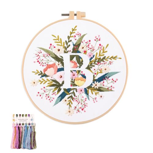 artcici Sticksets mit Pflanzenblumen,Muster für Anfänger und Erwachsene, komplettes Stickerei-Starter-Set, Kreuzstich-Handarbeitszubehör (Buchstabe B) von artcici