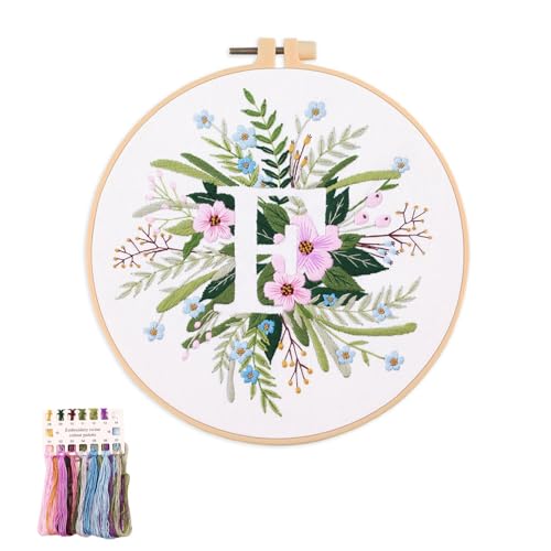 artcici Sticksets mit Pflanzenblumen,Muster für Anfänger und Erwachsene, komplettes Stickerei-Starter-Set, Kreuzstich-Handarbeitszubehör (Buchstabe F) von artcici