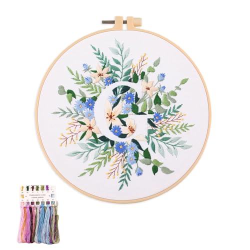 artcici Sticksets mit Pflanzenblumen,Muster für Anfänger und Erwachsene, komplettes Stickerei-Starter-Set, Kreuzstich-Handarbeitszubehör (Buchstabe G) von artcici