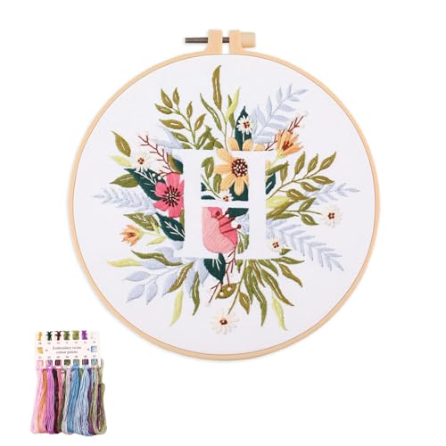 artcici Sticksets mit Pflanzenblumen,Muster für Anfänger und Erwachsene, komplettes Stickerei-Starter-Set, Kreuzstich-Handarbeitszubehör (Buchstabe H) von artcici