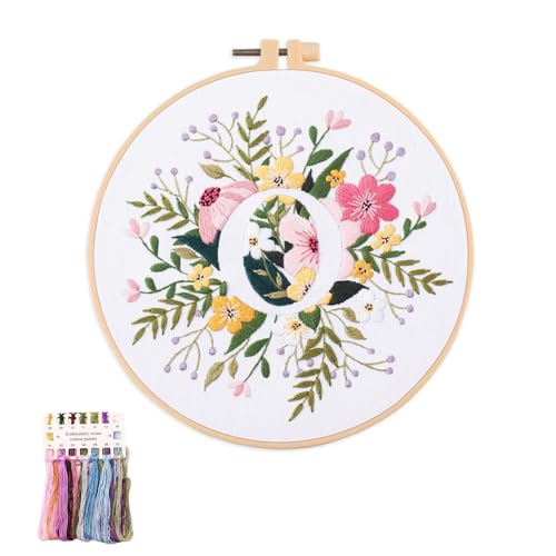 artcici Sticksets mit Pflanzenblumen,Muster für Anfänger und Erwachsene, komplettes Stickerei-Starter-Set, Kreuzstich-Handarbeitszubehör (Buchstabe O) von artcici