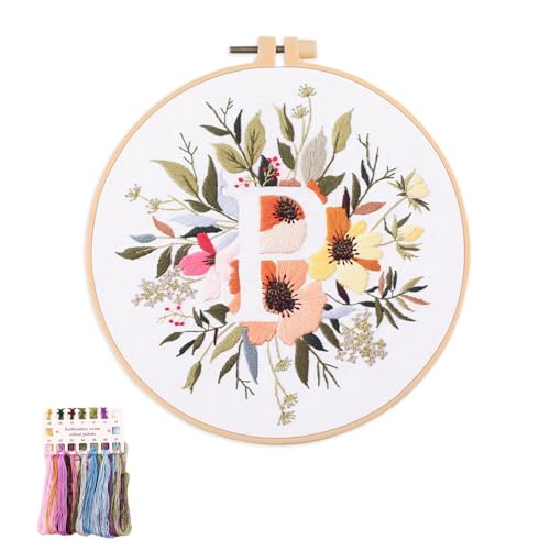 artcici Sticksets mit Pflanzenblumen,Muster für Anfänger und Erwachsene, komplettes Stickerei-Starter-Set, Kreuzstich-Handarbeitszubehör (Buchstabe P) von artcici