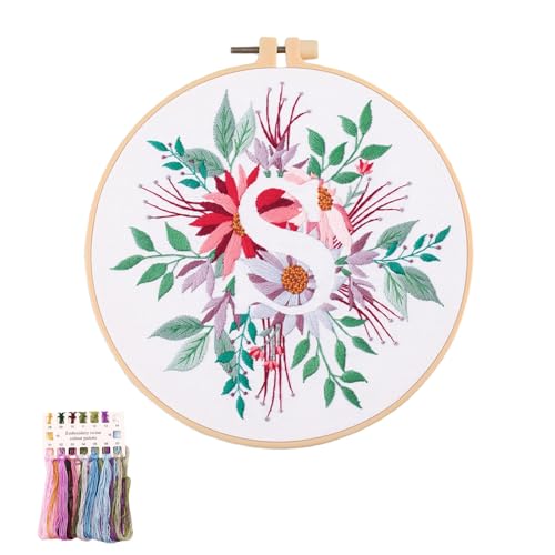artcici Sticksets mit Pflanzenblumen,Muster für Anfänger und Erwachsene, komplettes Stickerei-Starter-Set, Kreuzstich-Handarbeitszubehör (Buchstabe S) von artcici