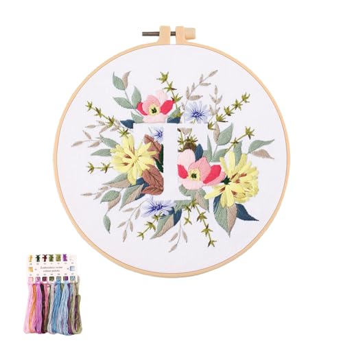 artcici Sticksets mit Pflanzenblumen,Muster für Anfänger und Erwachsene, komplettes Stickerei-Starter-Set, Kreuzstich-Handarbeitszubehör (Buchstabe T) von artcici
