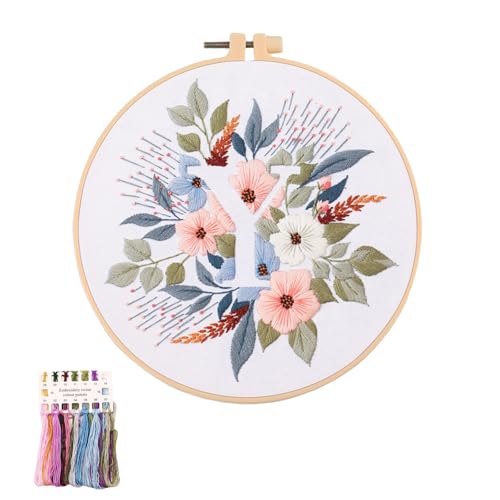 artcici Sticksets mit Pflanzenblumen,Muster für Anfänger und Erwachsene, komplettes Stickerei-Starter-Set, Kreuzstich-Handarbeitszubehör (Buchstabe Y) von artcici