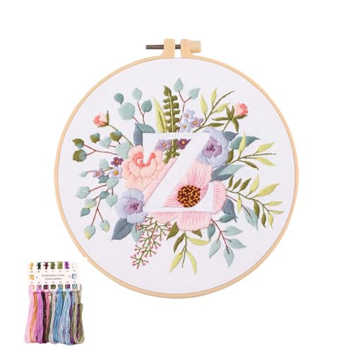 artcici Sticksets mit Pflanzenblumen,Muster für Anfänger und Erwachsene, komplettes Stickerei-Starter-Set, Kreuzstich-Handarbeitszubehör (Buchstabe Z) von artcici