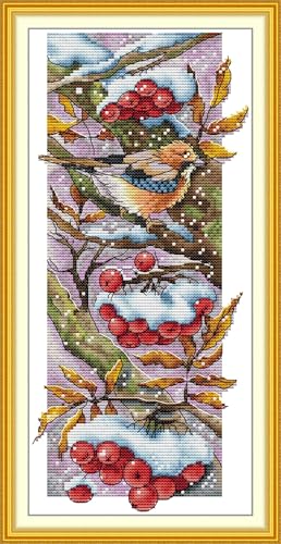 artcici Vorgedruckte Kreuzstich-Sets "Vier Jahreszeiten im Wald" für Anfänger, 11-karätiges DIY-Stickset mit sortierten Fäden, geprägten Mustern, Handarbeitszubehör (Winter) von artcici