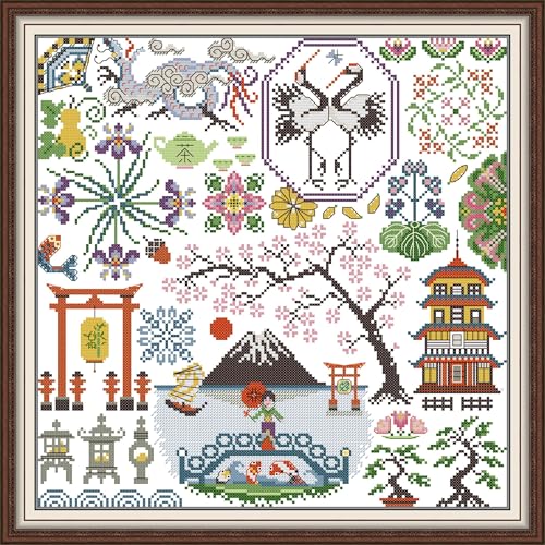 artcici Vorgedrucktes Mt. Fuji-Puzzle-Kreuzstich-Set für Anfänger, 11-karätiges DIY-Stickset mit sortierten Fäden, geprägten Mustern, Handarbeitszubehör (bunt) von artcici
