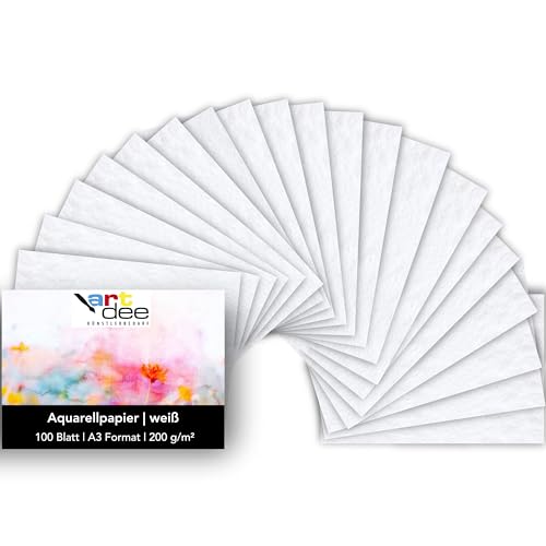 artdee Aquarellpapier, weiß, DIN A3, 200 g/m² - 100 Blatt von artdee