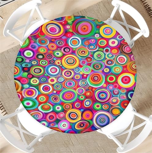 Outdoor Runde Tischdecke mit Gummizug Ø 36in(90cm)- Elastisch Garten tischdecke mit Bunte Spiralen Muster,Tische Gartentischdecke für Outdoor Küche Passend für 75-85cm von artslion