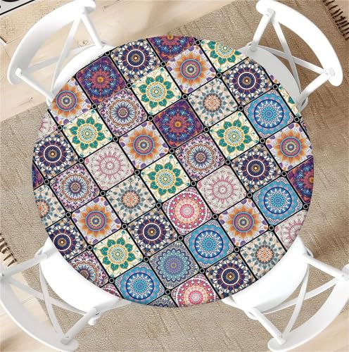 Outdoor Runde Tischdecke mit Gummizug Ø 36in(90cm)- Elastisch Garten tischdecke mit Retro-Blumen Muster,Tische Gartentischdecke für Outdoor Küche Passend für 75-85cm von artslion