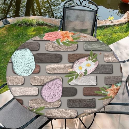 Outdoor Runde Tischdecke mit Gummizug Ø 36in(90cm)- Elastisch Garten tischdecke mit Steinblume Muster Passend für75-85cm von artslion