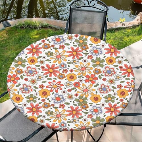 Outdoor Runde Tischdecke mit Gummizug Ø 36in(90cm)- Elastisch Garten tischdecke mitLustige Blumen Muster von artslion