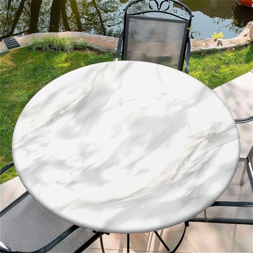 Outdoor Runde Tischdecke mit Gummizug Ø 36in(90cm)- Elastisch Garten tischdecke mitWeißer Marmor Muster von artslion