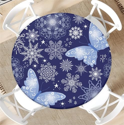 Outdoor Runde Tischdecke mit Gummizug Ø 36in-90cm Elastisch Garten tischdecke mit Eiskristall-Schmetterling Muster Passend für 75-85cm von artslion