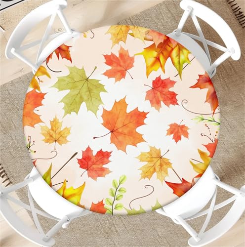 Outdoor Runde Tischdecke mit Gummizug Ø 36in-90cm- Elastisch Garten tischdecke mit Herbst-Ahornblätter Muster Passend für 75cm-85cm von artslion