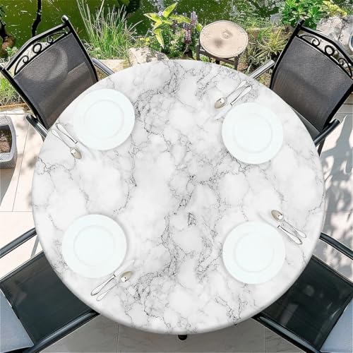 Outdoor Runde Tischdecke mit Gummizug Ø 36in-90cm- Elastisch Garten tischdecke mit Weißer Marmor Muster Passend für 75cm-85cm Outdoor Runde Tischdecke mit Gummizug Ø 36in-90cm- Elastisch Garten tischdecke mit Weißer Marmor Muster Passend für 75cm-85cm von artslion