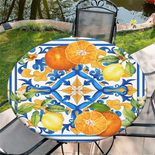 Outdoor Runde Tischdecke mit Gummizug Ø 36in-90cm Elastisch Garten tischdecke mit Zitrone Muster Passend für 75-85cm Outdoor Runde Tischdecke mit Gummizug Ø 36in-90cm Elastisch Garten tischdecke mit Zitrone Muster Passend für 75-85cm von artslion