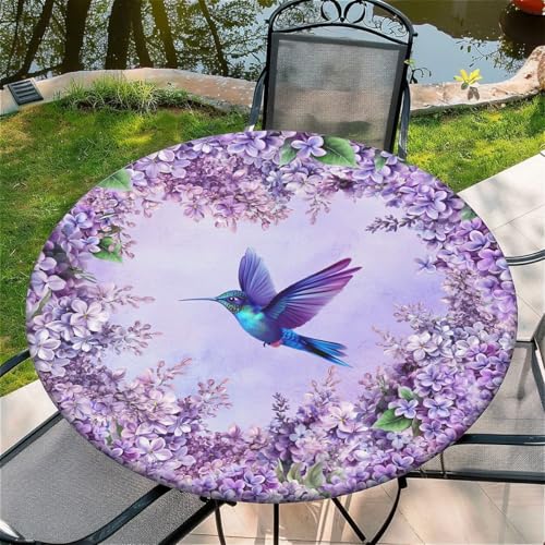 Outdoor Runde Tischdecke mit Gummizug Ø 44in(110cm)- Elastisch Garten tischdecke mit Lavendel und Schmetterling Muster,Tische Gartentischdecke für Outdoor Küche Passend für 105-115cm von artslion