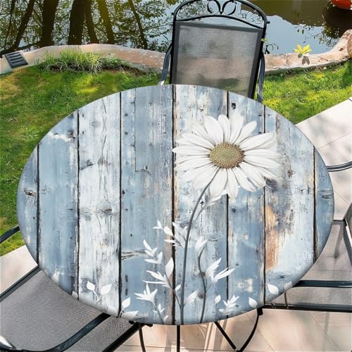 Outdoor Runde Tischdecke mit Gummizug Ø 44in(110cm)- Elastisch Garten tischdecke mit Radieschen Blue Muster,Tische Gartentischdecke für Outdoor Küche Passend für 105-115cm von artslion
