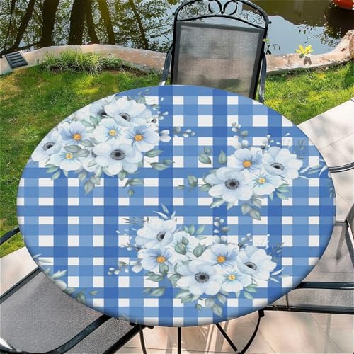 Outdoor Runde Tischdecke mit Gummizug Ø 44in-110cm- Elastisch Garten tischdecke mit Blaues Karomuster Muster Outdoor Runde Tischdecke mit Gummizug Ø 44in-110cm- Elastisch Garten tischdecke mit Blaues Karomuster Muster von artslion