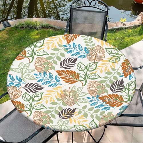 Outdoor Runde Tischdecke mit Gummizug Ø 44in-110cm- Elastisch Garten tischdecke mit Farbige Blätter Muster Outdoor Runde Tischdecke mit Gummizug Ø 44in-110cm- Elastisch Garten tischdecke mit Farbige Blätter Muster von artslion