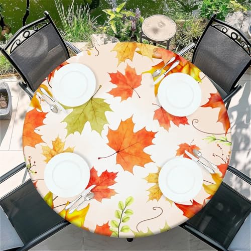 Outdoor Runde Tischdecke mit Gummizug Ø 44in-110cm- Elastisch Garten tischdecke mit Herbst-Ahornblätter Muster Passend für 95cm-105cm Outdoor Runde Tischdecke mit Gummizug Ø 44in-110cm- Elastisch Garten tischdecke mit Herbst-Ahornblätter Muster Passend für 95cm-105cm von artslion