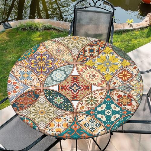 Outdoor Runde Tischdecke mit Gummizug Ø 44in-110cm- Elastisch Garten tischdecke mit Retro-Patchwork Muster Outdoor Runde Tischdecke mit Gummizug Ø 44in-110cm- Elastisch Garten tischdecke mit Retro-Patchwork Muster von artslion