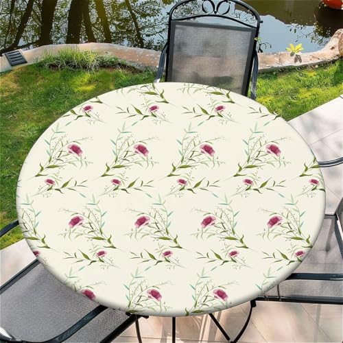 Outdoor Runde Tischdecke mit Gummizug Ø 44in-110cm- Elastisch Garten tischdecke mit Rote Blüten und grüne Blätter Muster Outdoor Runde Tischdecke mit Gummizug Ø 44in-110cm- Elastisch Garten tischdecke mit Rote Blüten und grüne Blätter Muster von artslion