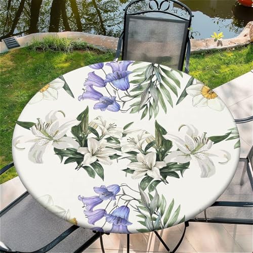 Outdoor Runde Tischdecke mit Gummizug Ø 44in-110cm- Elastisch Garten tischdecke mit Weiße Lilie Muster Outdoor Runde Tischdecke mit Gummizug Ø 44in-110cm- Elastisch Garten tischdecke mit Weiße Lilie Muster von artslion