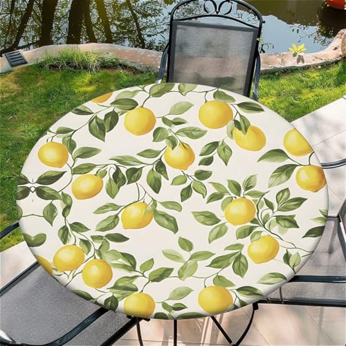 Outdoor Runde Tischdecke mit Gummizug Ø 44in-110cm- Elastisch Garten tischdecke mit Zitrone Muster Outdoor Runde Tischdecke mit Gummizug Ø 44in-110cm- Elastisch Garten tischdecke mit Zitrone Muster von artslion