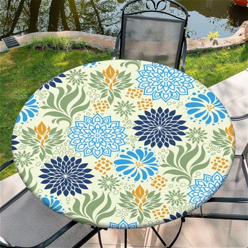 Outdoor Runde Tischdecke mit Gummizug Ø 48in(120cm)- Elastisch Garten tischdecke mit Blau grünes Mandala Muster Passend für105-115cm von artslion