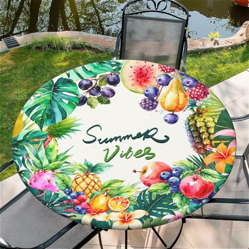 Outdoor Runde Tischdecke mit Gummizug Ø 48in(120cm)- Elastisch Garten tischdecke mit Bunter Sommer früchte Muster Passend für105-115cm von artslion