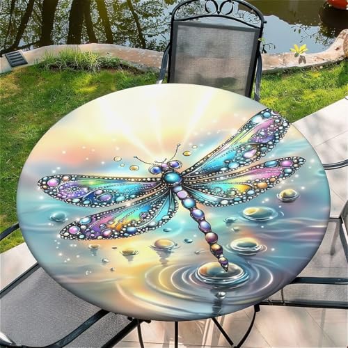Outdoor Runde Tischdecke mit Gummizug Ø 48in(120cm)- Elastisch Garten tischdecke mit Diamant-Libelle Muster Passend für105-115cm von artslion