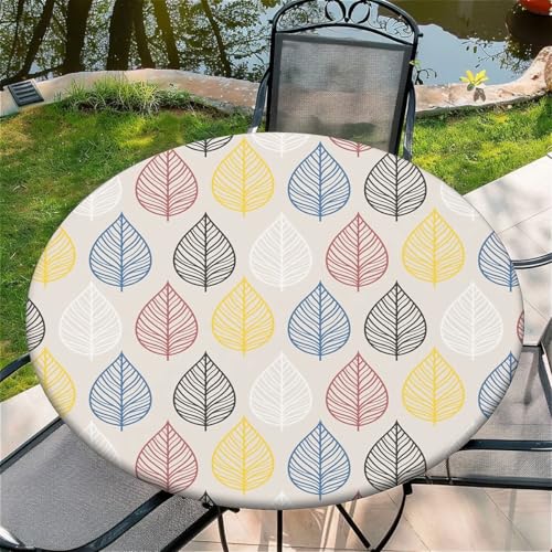 Outdoor Runde Tischdecke mit Gummizug Ø 48in-120cm- Elastisch Garten tischdecke mit Bunte Linienblätter Muster Passend für 105cm-115cm von artslion